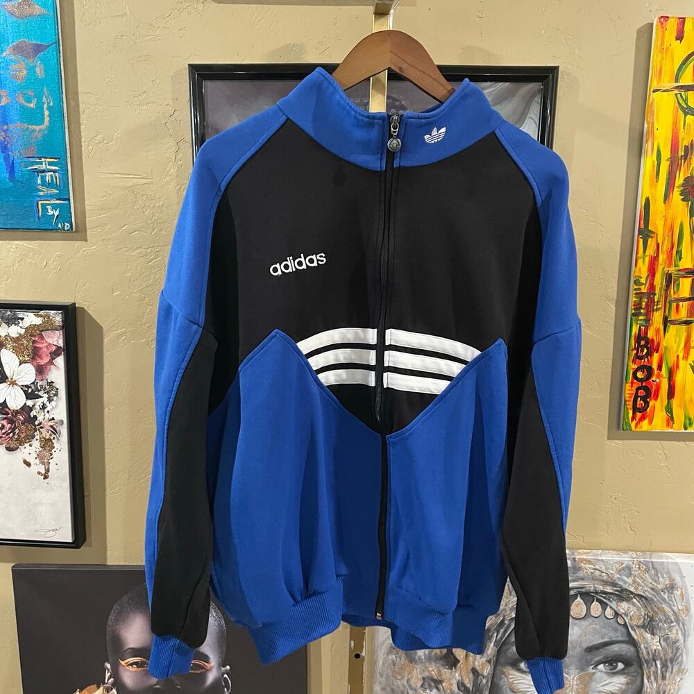 80s Adidas Euro Import Blue Colorblock German Vintage Track Streetwear Jacket XL